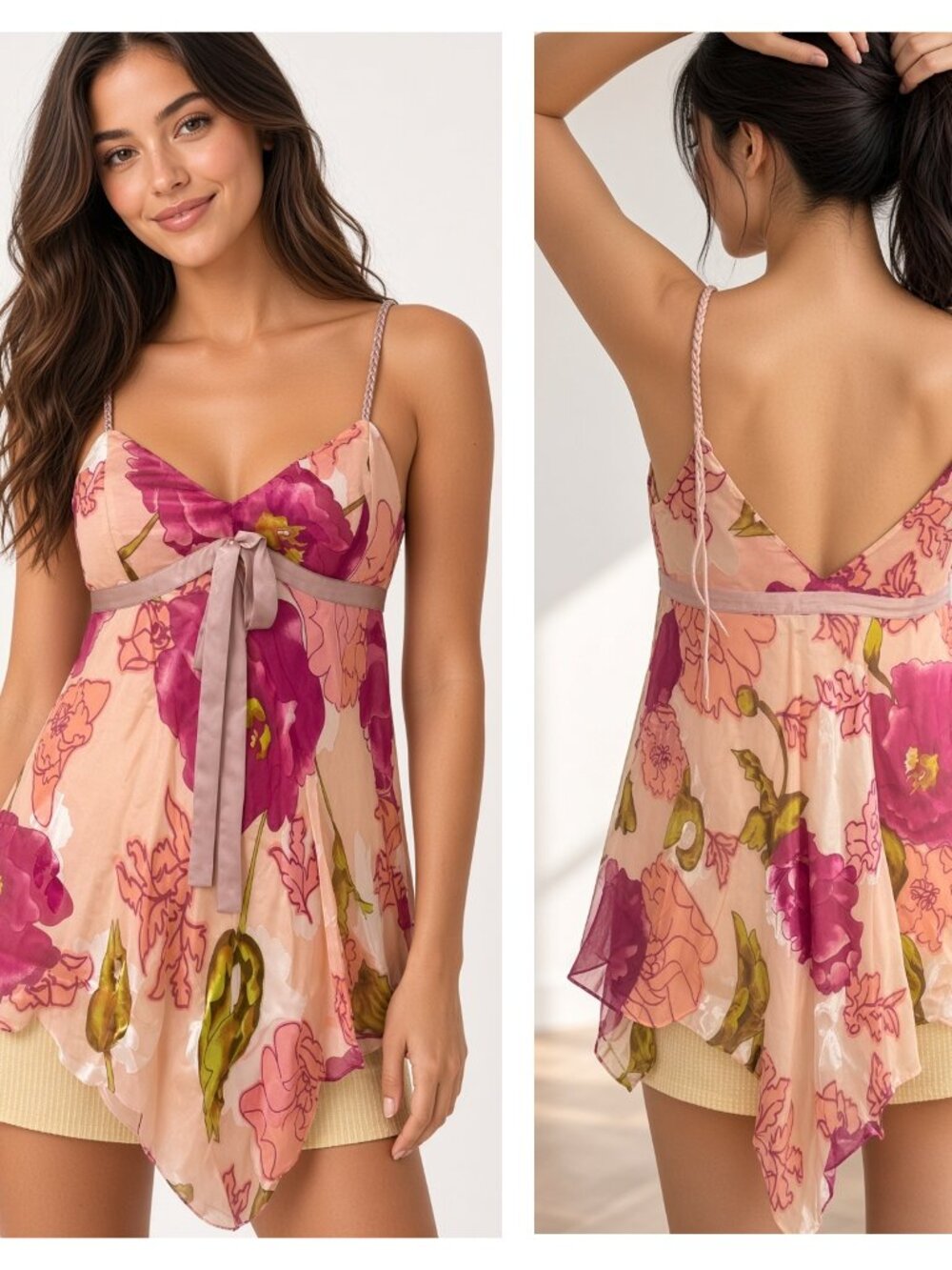 Sue Wong Silk Chiffon Y2K Pink Green Purple Floral Flowy Top Fairy Art Deco 3